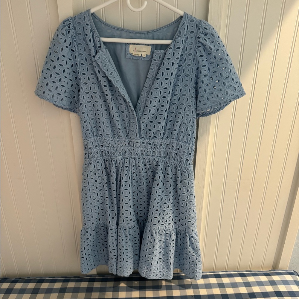 Anthropologie eyelet blue dress